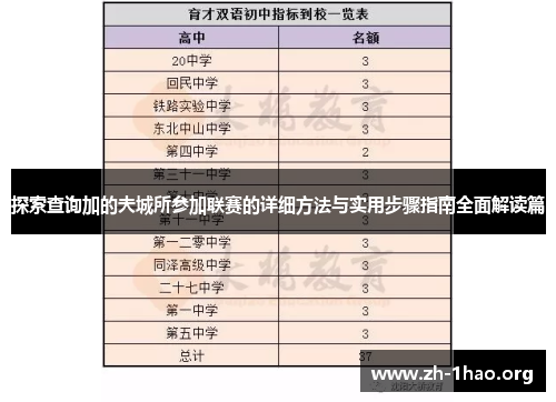 探索查询加的夫城所参加联赛的详细方法与实用步骤指南全面解读篇